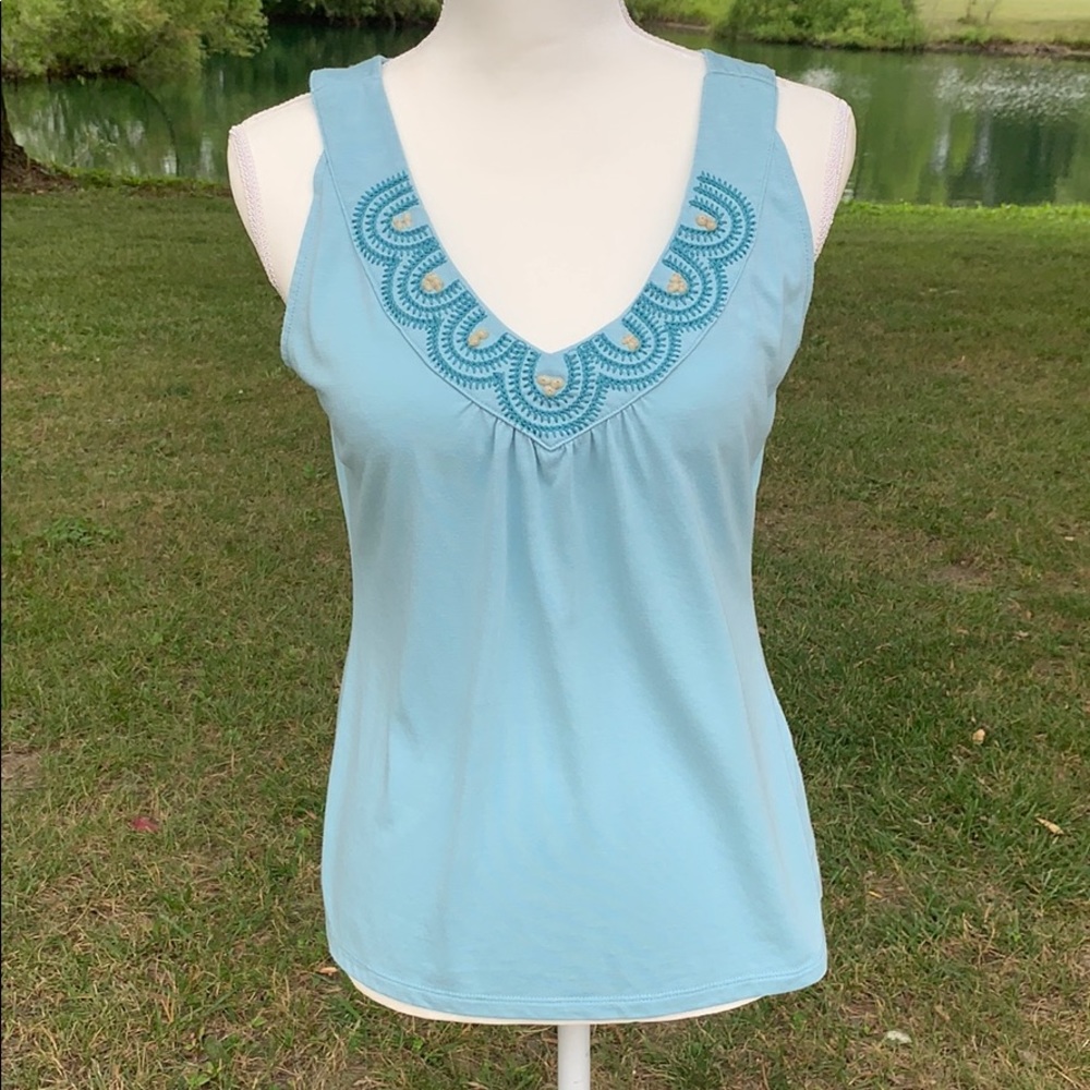 Liz&co Tank Top Light Aqua Teal Size Large EUC